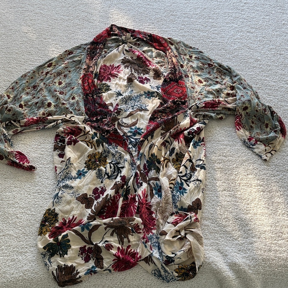 UMGEE Floral Patchwork Kimono Kaftan Open Duster S/M Multicolored - Picture 8 of 8